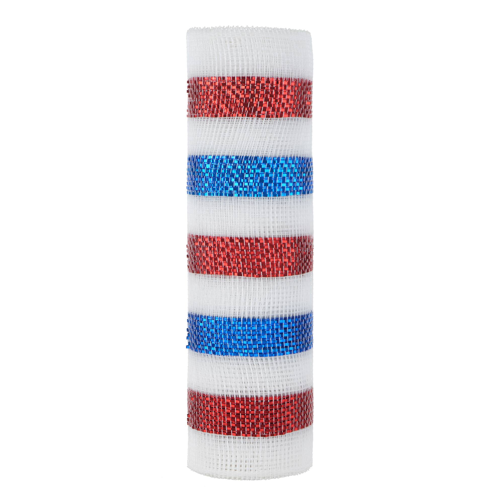 9.5" x 6yd. Red, White & Blue Metallic Stripes Mesh by Celebrate It™